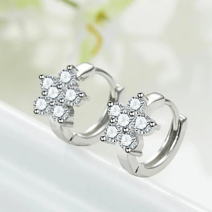 S925 Sterling Silver Charming Snowflake Pentagram Zircon Hoop Earrings for Women Fine Jewelry High Luxury Vintage Accessories