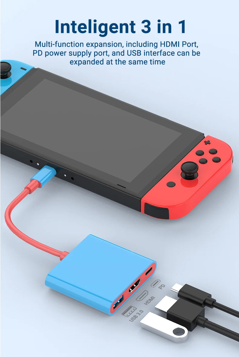 Portable Switch TV Dock 3 in 1 USB-C Game Hub with 4K HDMI,USB3.0(5Gbps) ,PD 100W Ports for Switch/OLED Mac Pro/Air