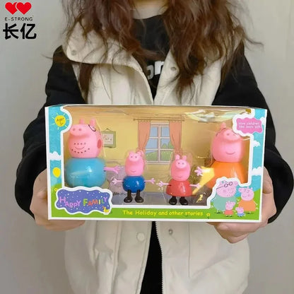 E－STRONG NEW Peppa Pig Full Set of Dolls for Playing House, Peppa Pig Family of Four Character Figurine Toy Gift Box Set