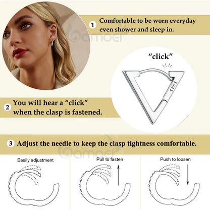 BAMOER 925 Sterling Silver Small Triangle Earrings for Women Geometric Hoop Earrings Hypoallergenic Earrings for Women Girls
