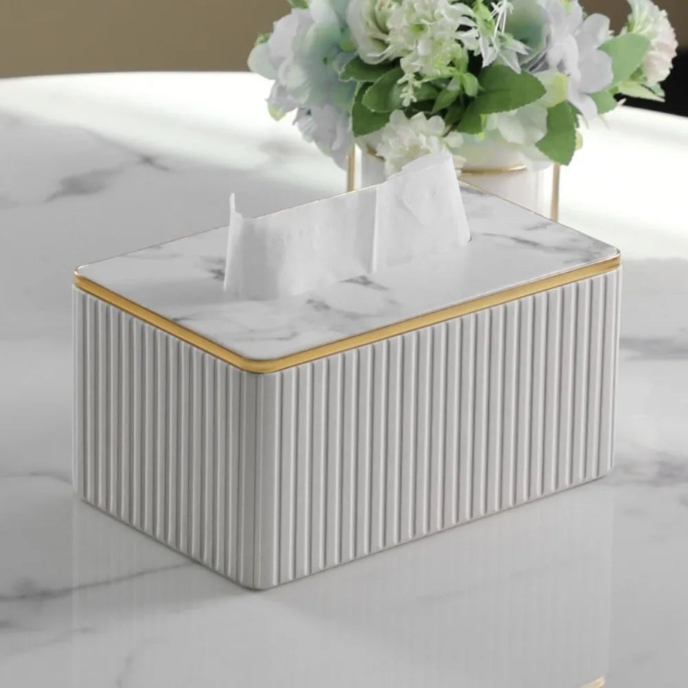 Vertical Pattern Leather Tissue Box Light Luxury Ornament Napkin Holder European Style High-end Paper Storage Container