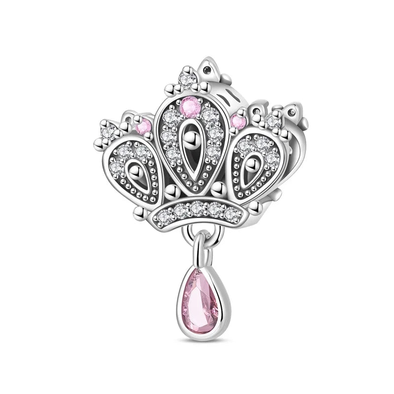 925 Sterling Silver Pink Charms Beads Butterfly Perfume Bottle Crown Heart Shaped Zircon Charms for Women Fine DIY Jewelry Gifts