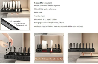 Kitchen Pull Out Pot Rack Adjustable Cupboard Trays with Slide Rails for Dishes Storage Organizer Drawer Partition Shelf