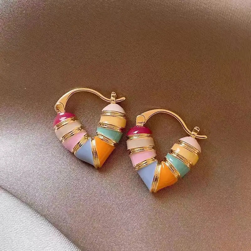 2026 Trendy Red Dripping Oil Heart Hoop Earrings For Women Girls Korean Elegant Love Dangle Earring Jewelry Gift