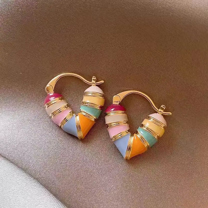 2026 Trendy Red Dripping Oil Heart Hoop Earrings For Women Girls Korean Elegant Love Dangle Earring Jewelry Gift