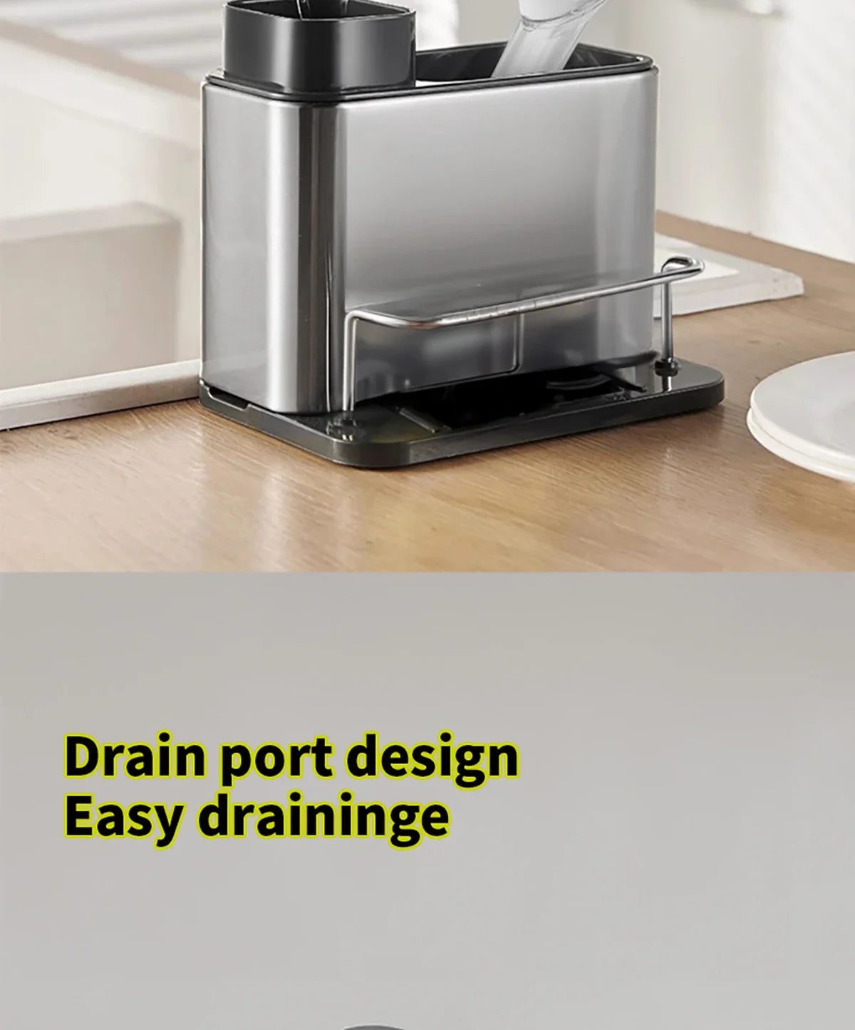 Stainless Steel Kitchen Cleaning Organizer Detergent Dispenser & Sponge Holder Easy to Clean Compact size Fits the sink 3-in-1