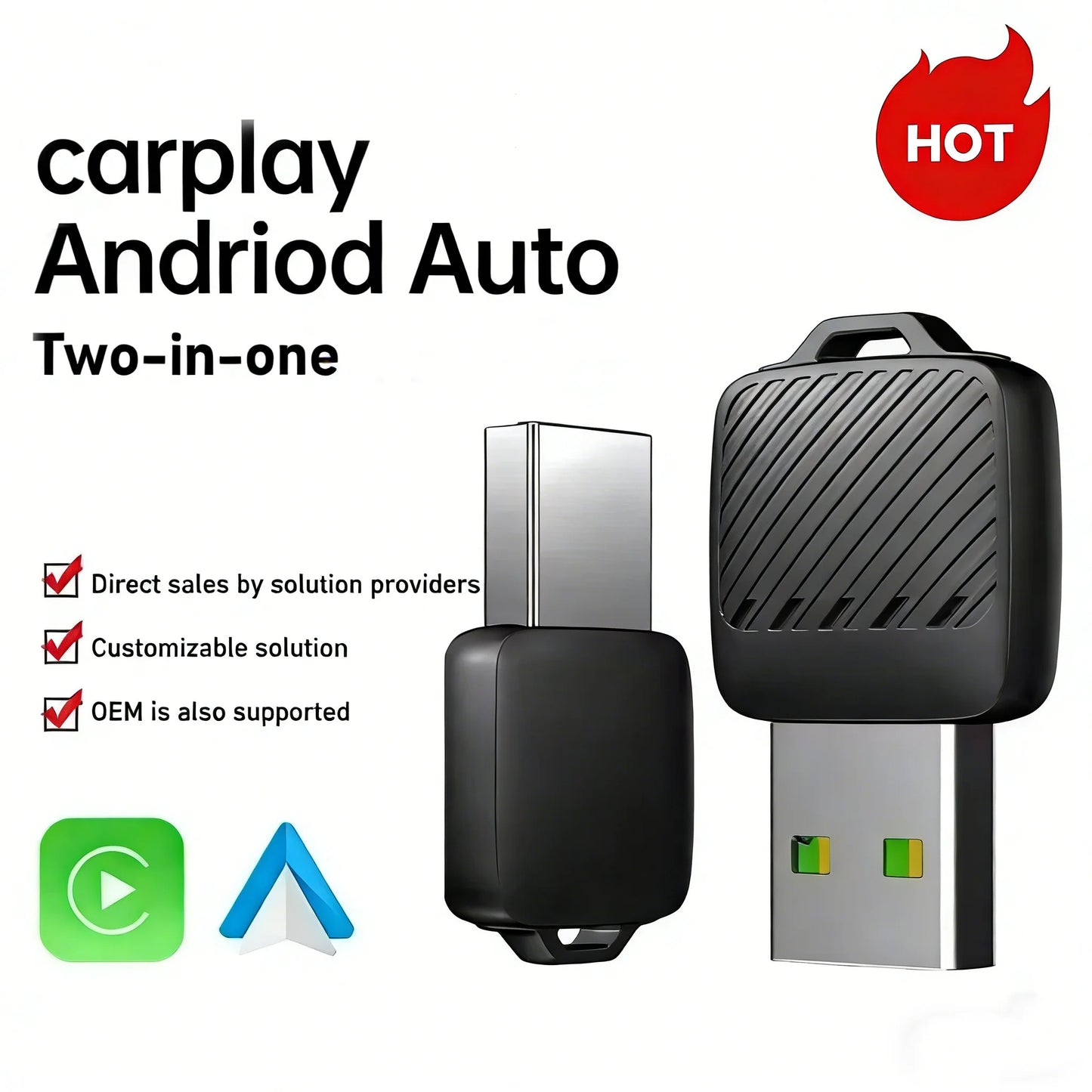 2 in 1 Wireless Android Auto Adapter Wireless CarPlay Dongle Car Intelligent Systems AI Smart Box For Car Wired CarPlay