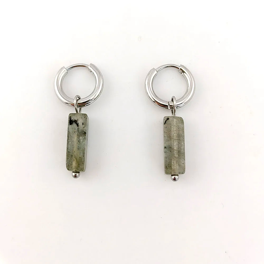HUIDANG Earrings With Stones Boucles d'oreilles Square Natural Stones Small Hoops Earrings Woman New Trend 2025