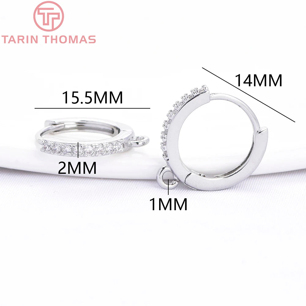 (1980)4PCS 13MM 24K Gold Color Plated Brass with Zircon Earring Hoop Earring Hooks for DIY Jewelry Making Finding  Accessorie