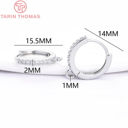 (1980)4PCS 13MM 24K Gold Color Plated Brass with Zircon Earring Hoop Earring Hooks for DIY Jewelry Making Finding  Accessorie