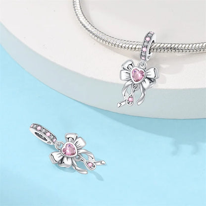 925 Sterling Silver Pink Charms Beads Butterfly Perfume Bottle Crown Heart Shaped Zircon Charms for Women Fine DIY Jewelry Gifts