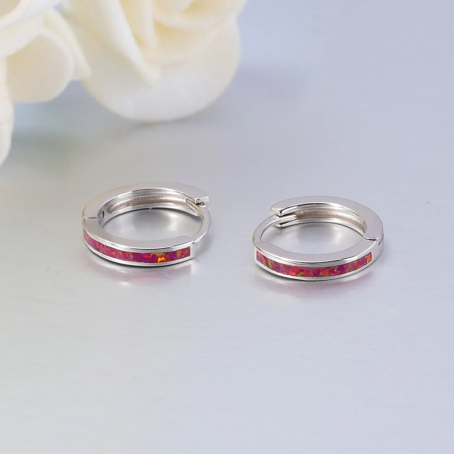 CiNily Simple Small Round Opal Hoop Earrings for Women 925 Sterling Silver Dainty Huggie Earrings Tiny Ear Jewelry Gifts 12mm