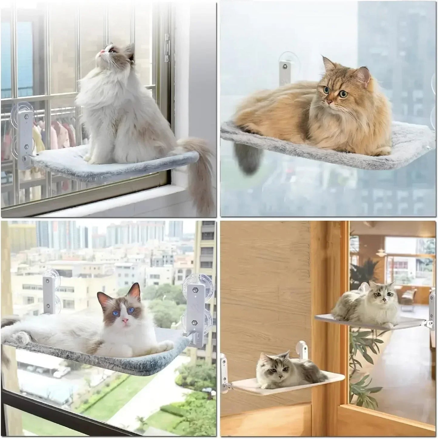 Cordless Cat Hammock for Sunbathing Hanging Cat Bed Summer Suction Cup Glass Mounted Foldable Breathable Cat Bed Frame Supplies