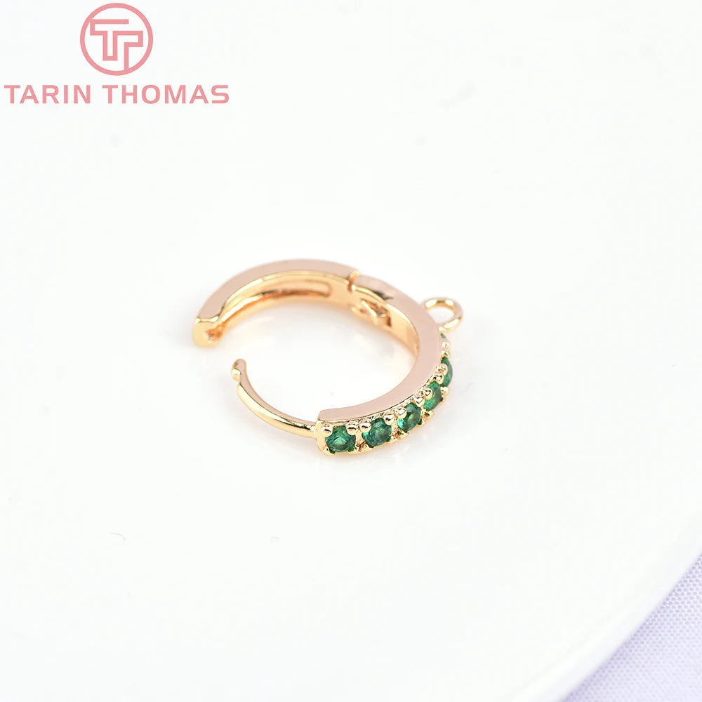(1980)4PCS 13MM 24K Gold Color Plated Brass with Zircon Earring Hoop Earring Hooks for DIY Jewelry Making Finding  Accessorie