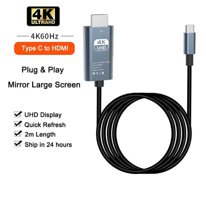 4K 30/60Hz USB C to HDMI Cable Type C Adapter HDTV Converter Cable For iPhone 15 TV Converter MacBook Air iPad Samsung laptop