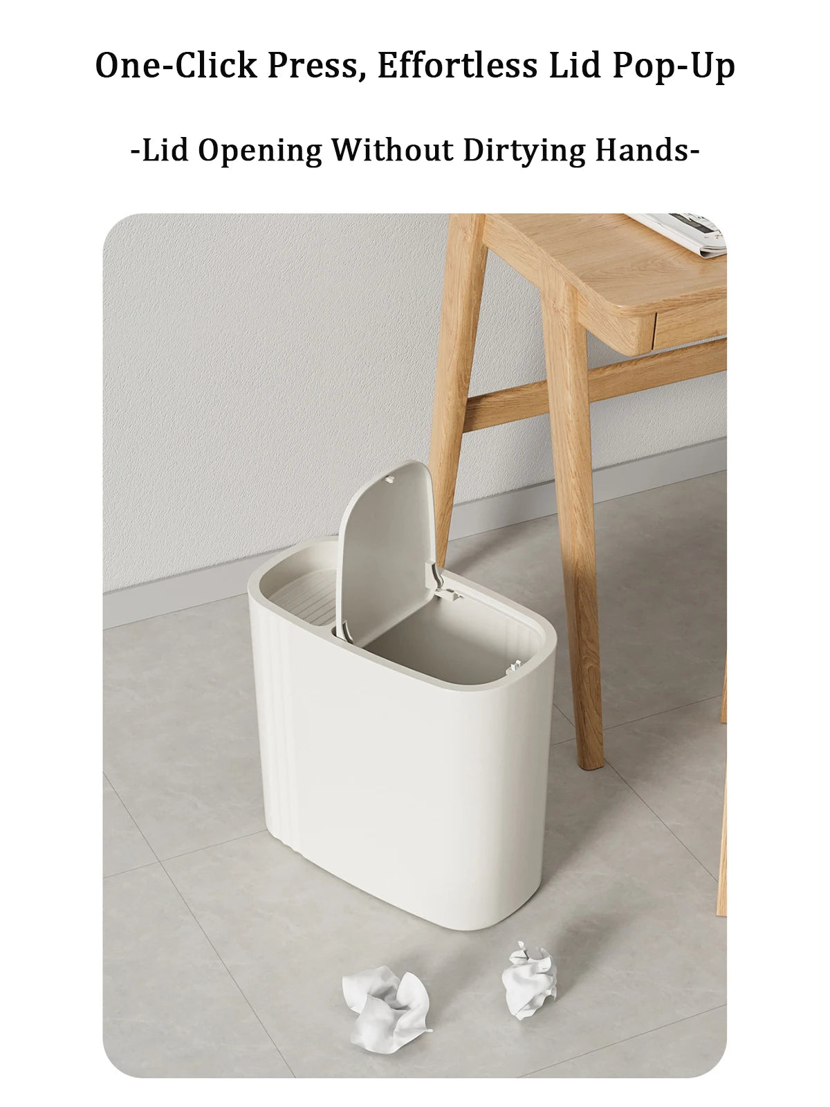 Large Capacity Bathroom Trash Can with Lid Odor-Sealing Oval Plastic Garbage Can for Kitchen, Bathroom, Bedroom, Living Room