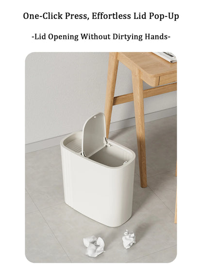 Large Capacity Bathroom Trash Can with Lid Odor-Sealing Oval Plastic Garbage Can for Kitchen, Bathroom, Bedroom, Living Room