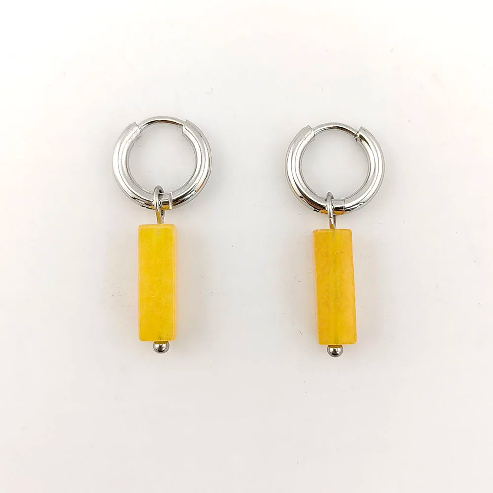 HUIDANG Earrings With Stones Boucles d'oreilles Square Natural Stones Small Hoops Earrings Woman New Trend 2025