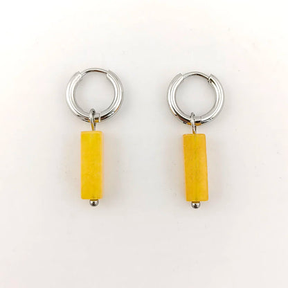 HUIDANG Earrings With Stones Boucles d'oreilles Square Natural Stones Small Hoops Earrings Woman New Trend 2025