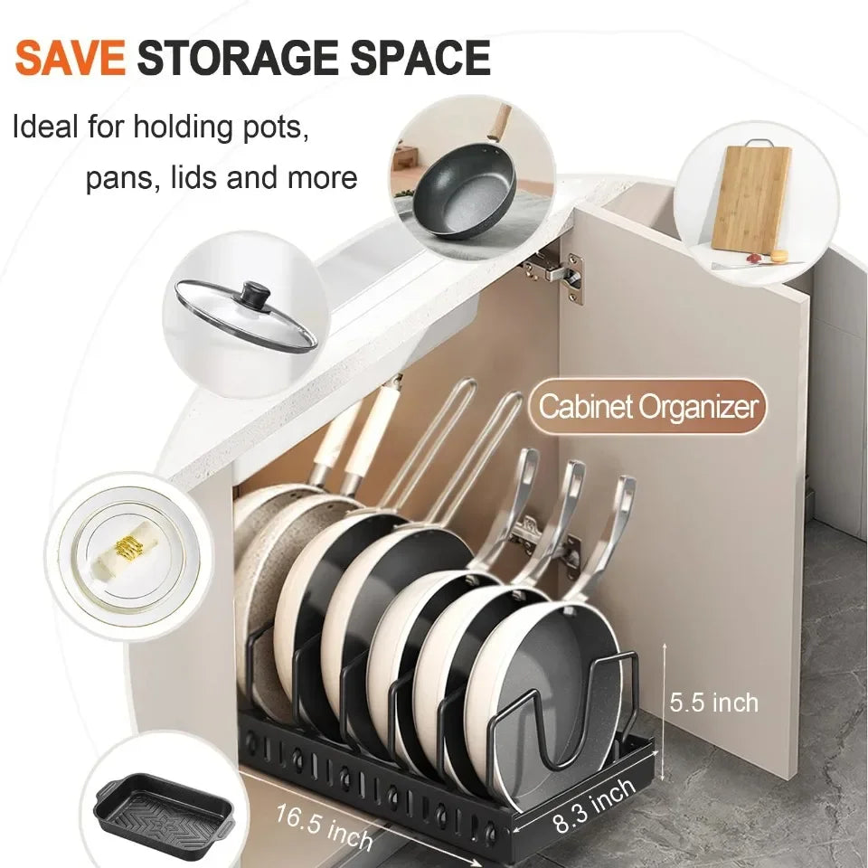 Kitchen Pull Out Pot Rack Adjustable Cupboard Trays with Slide Rails for Dishes Storage Organizer Drawer Partition Shelf