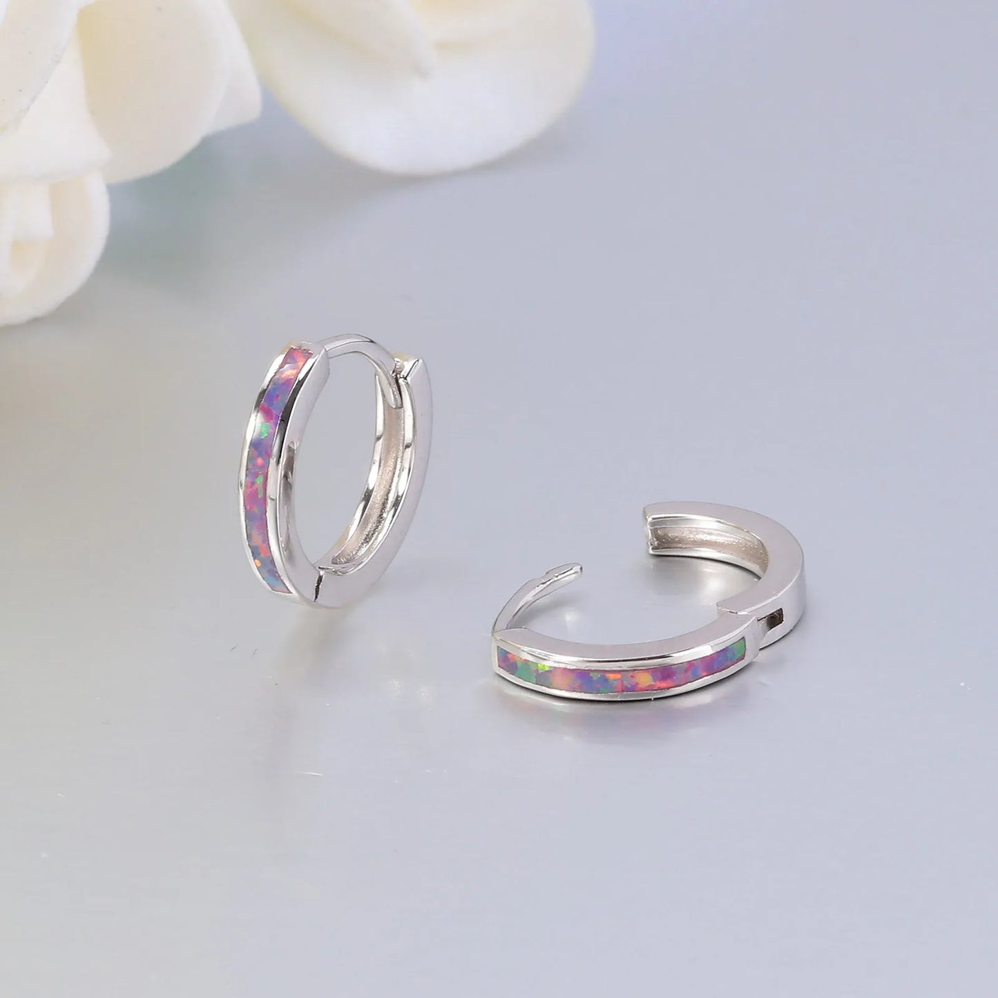 CiNily Simple Small Round Opal Hoop Earrings for Women 925 Sterling Silver Dainty Huggie Earrings Tiny Ear Jewelry Gifts 12mm