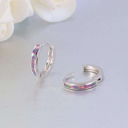CiNily Simple Small Round Opal Hoop Earrings for Women 925 Sterling Silver Dainty Huggie Earrings Tiny Ear Jewelry Gifts 12mm