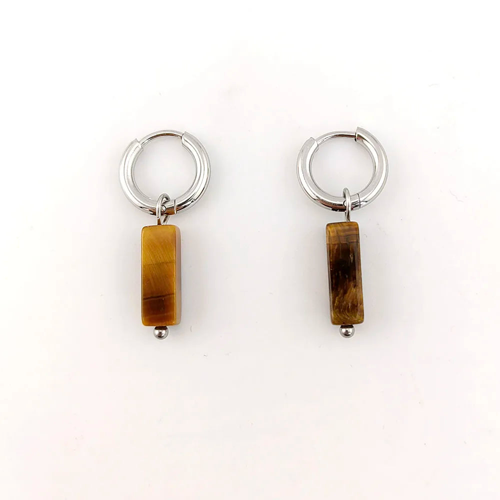 HUIDANG Earrings With Stones Boucles d'oreilles Square Natural Stones Small Hoops Earrings Woman New Trend 2025