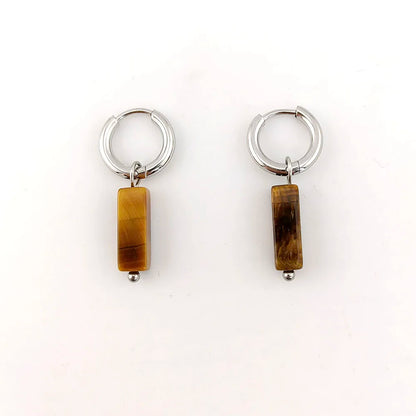 HUIDANG Earrings With Stones Boucles d'oreilles Square Natural Stones Small Hoops Earrings Woman New Trend 2025
