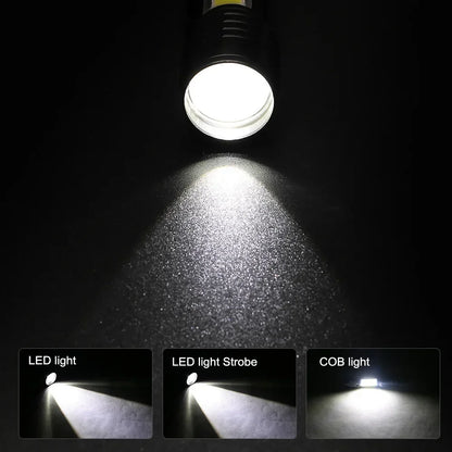 Portable Rechargeable LED Flashlight with Pen Clip Zoomable Waterproof Torch with Side Light Outdoor Camping Emergency Lantern