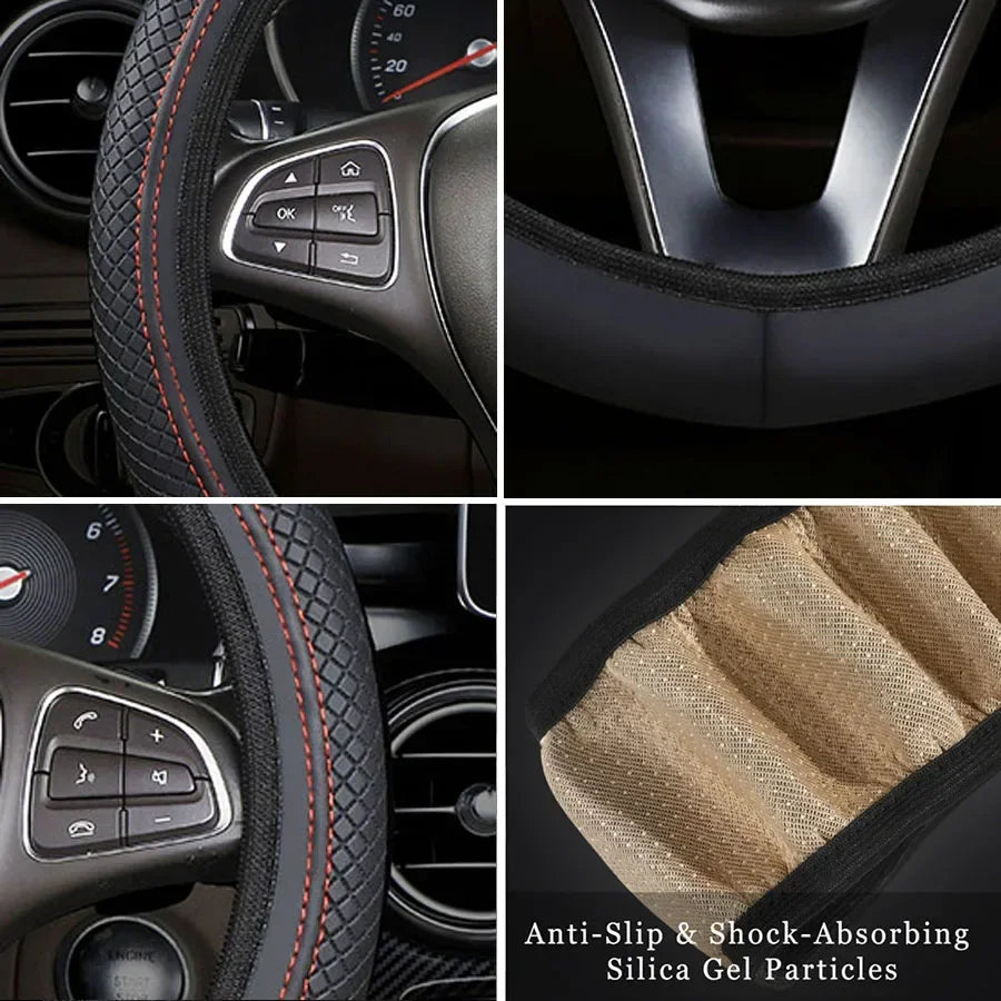 Steering Wheel Cover Anti Slip Breathable Steering Cover Universal Microfiber PU Leather Steer Wheel Protector No inner circle