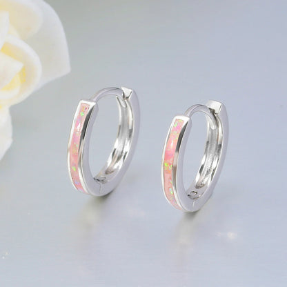 CiNily Simple Small Round Opal Hoop Earrings for Women 925 Sterling Silver Dainty Huggie Earrings Tiny Ear Jewelry Gifts 12mm