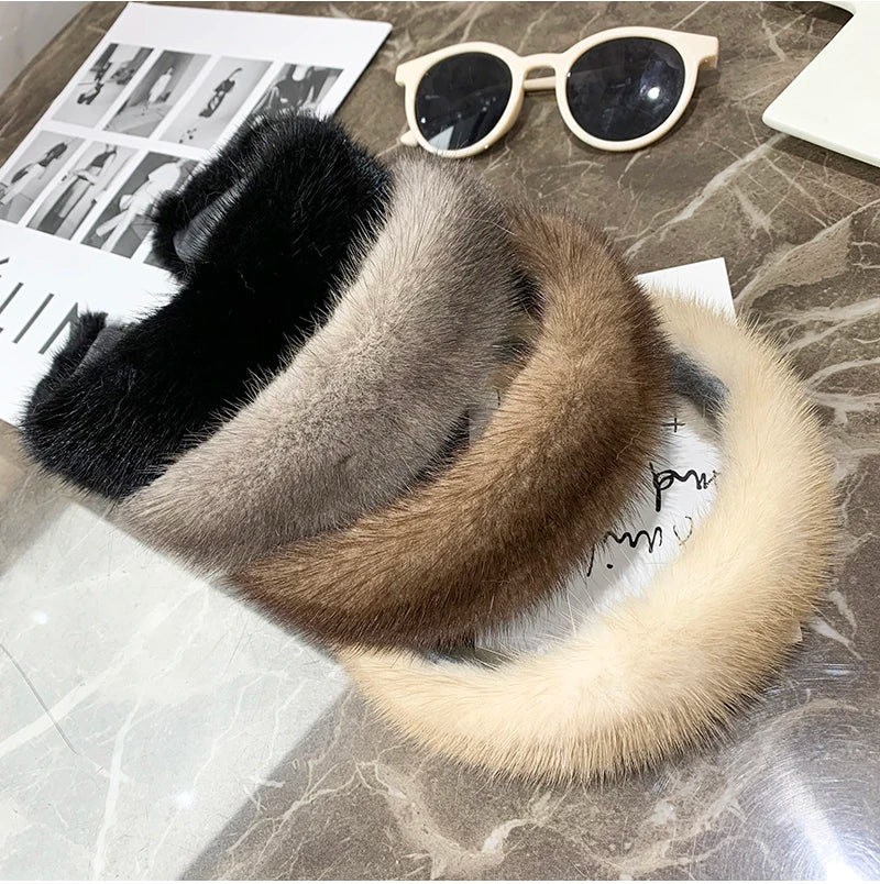 2025 Hot Sale Women Luxury winter 100% Real Mink Fur Headbands High Quality Real Fur Hair Band Lady Fashion Hair Hoop Furry Gift