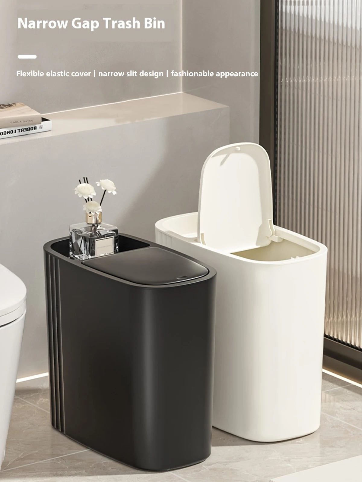 Large Capacity Bathroom Trash Can with Lid Odor-Sealing Oval Plastic Garbage Can for Kitchen, Bathroom, Bedroom, Living Room