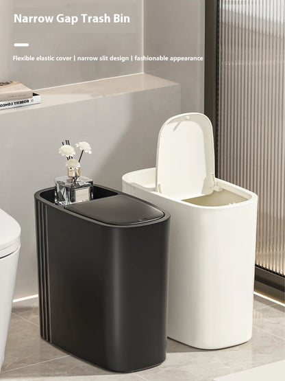 Large Capacity Bathroom Trash Can with Lid Odor-Sealing Oval Plastic Garbage Can for Kitchen, Bathroom, Bedroom, Living Room