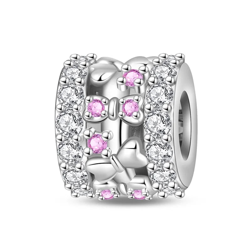 925 Sterling Silver Pink Charms Beads Butterfly Perfume Bottle Crown Heart Shaped Zircon Charms for Women Fine DIY Jewelry Gifts