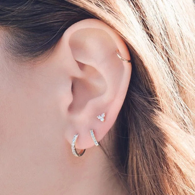 BAMOER 925 Sterling Silver Cubic Zirconia Ear Cuffs 18K Gold Plated Cartilage Hoop Huggie Earrings for Women Stackable Jewelry
