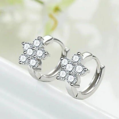S925 Sterling Silver Charming Snowflake Pentagram Zircon Hoop Earrings for Women Fine Jewelry High Luxury Vintage Accessories