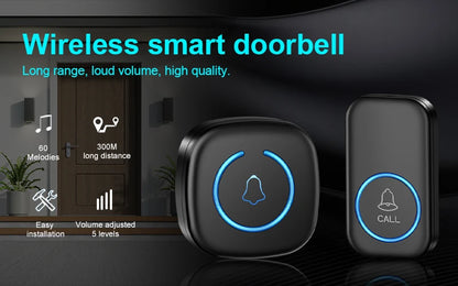 Wireless Doorbell Intelligent Welcome Door Bell 300M/984 FT Remote 60 Songs Melodies Home Smart Doorbell US EU UK Plug Optional