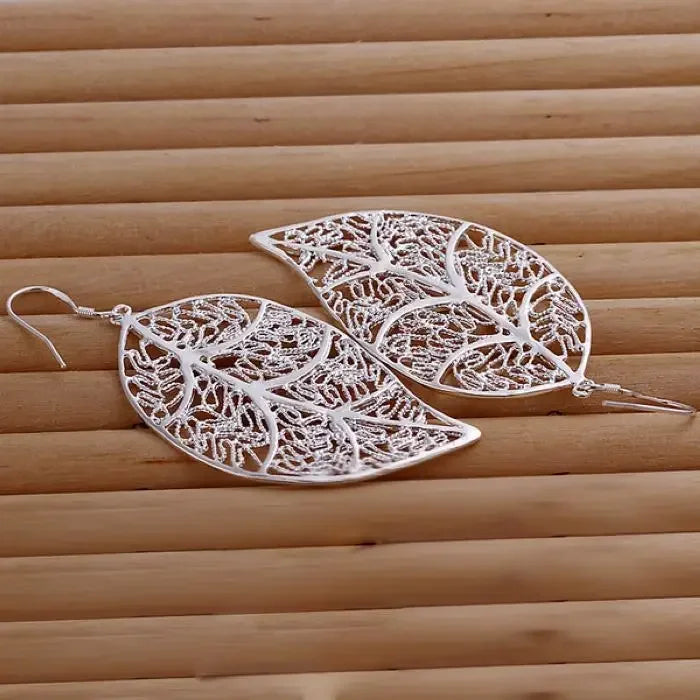 925 Sterling Silver Earring Cute High Quality Nice Charms Women Lady Wedding Fashion Leaf Jewelry