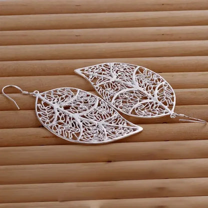 925 Sterling Silver Earring Cute High Quality Nice Charms Women Lady Wedding Fashion Leaf Jewelry