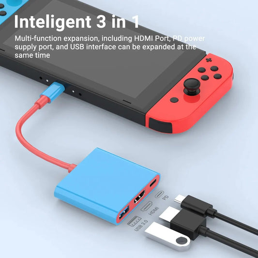 Portable Switch TV Dock 3 in 1 USB-C Game Hub with 4K HDMI,USB3.0(5Gbps) ,PD 100W Ports for Switch/OLED Mac Pro/Air
