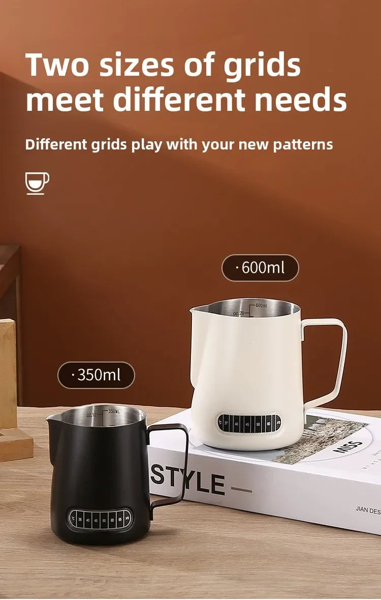 Coffee Milk Frother Jug Temperature Sensing Patch Stainless Steel Accurate Scale Volume Control Advanced Professional CoffeeTool