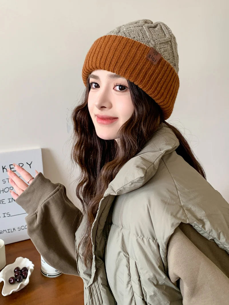 New Women Fashion Slouchy Winter Hats Various Wearing Method Reversible Beanie Hat Thick Knitted Hats