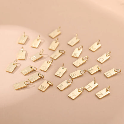 Polished Stainless Steel Square Gold Color Pendant Hang 26 Letters DIY Bracelet Pet Collar Necklace Jewelry Making