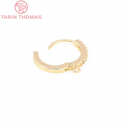 (1980)4PCS 13MM 24K Gold Color Plated Brass with Zircon Earring Hoop Earring Hooks for DIY Jewelry Making Finding  Accessorie