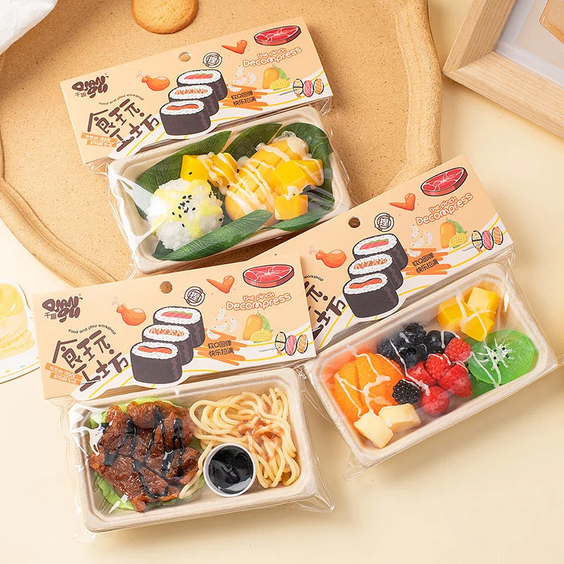 Funny Simulation Food Fidgets Toys Sushi Fruit Mochi Squishy Sensory Toy for Kids Adults TPR Squeeze Stress Relief Abreact Toy