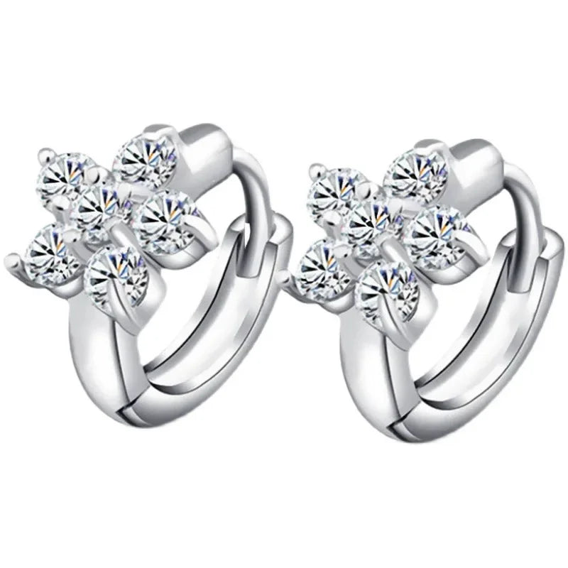 S925 Sterling Silver Charming Snowflake Pentagram Zircon Hoop Earrings for Women Fine Jewelry High Luxury Vintage Accessories