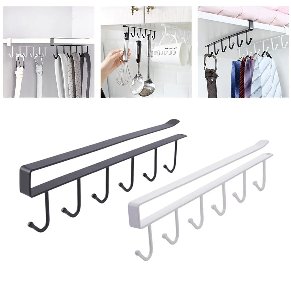 6 Hook Coffee Cup Mug Holder Plastic Cabinet Kitchen Storage Rack Multifunction Hook Shelf Sundry Organizer Storage Hanger