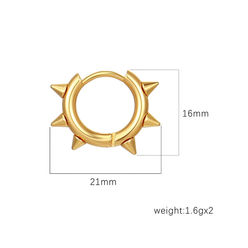 Creative Hip-Hop Rivet Heart Hoop Earrings For Women Stainless Steel Geometric Ear Buckle Piercing Cool Rock Punk Stud Jewelry