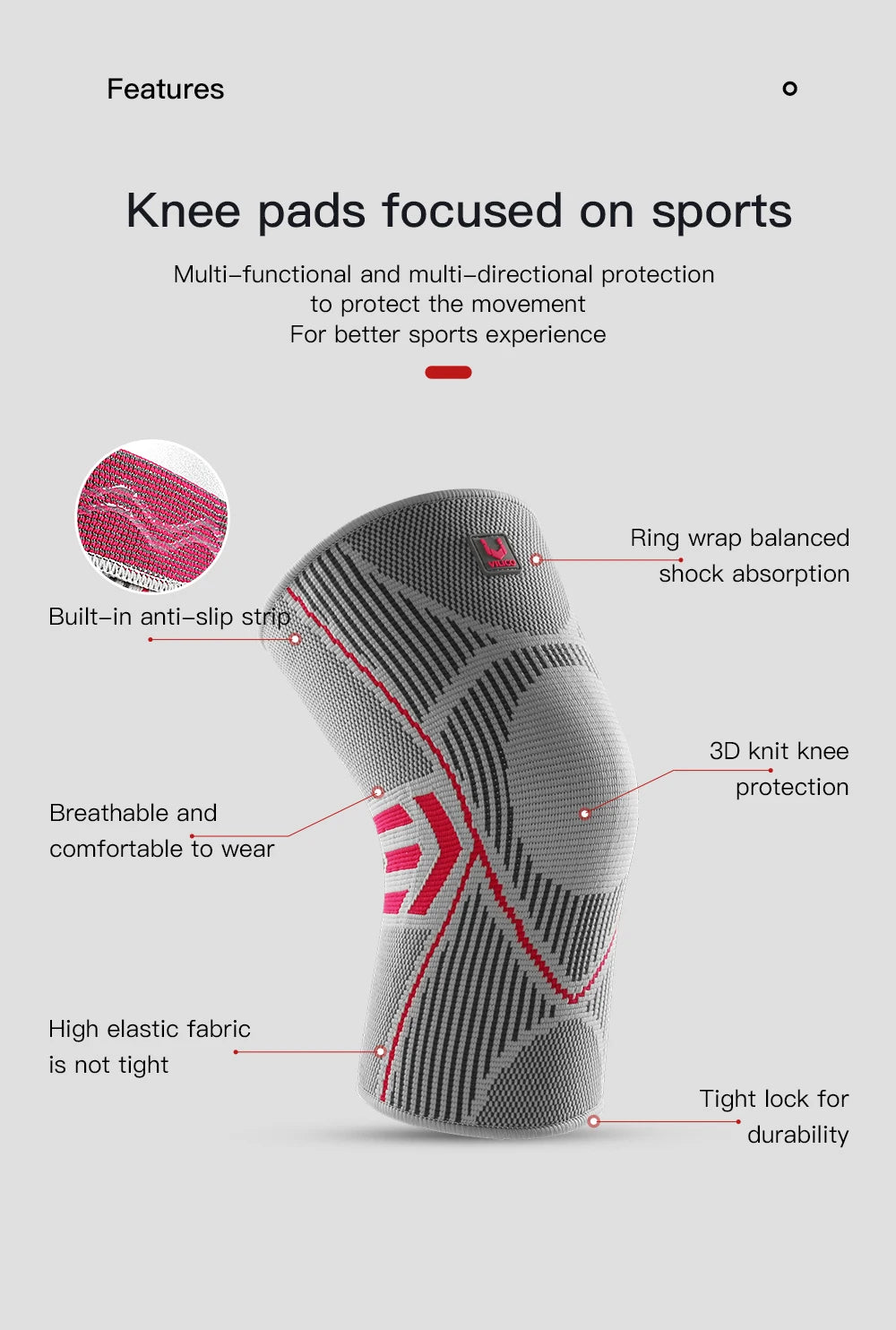 1 PC Professional Knee Support Compression Knee Sleeve Anti Slip Silicone Knee Braces for Knee Pain Meniscus Tear